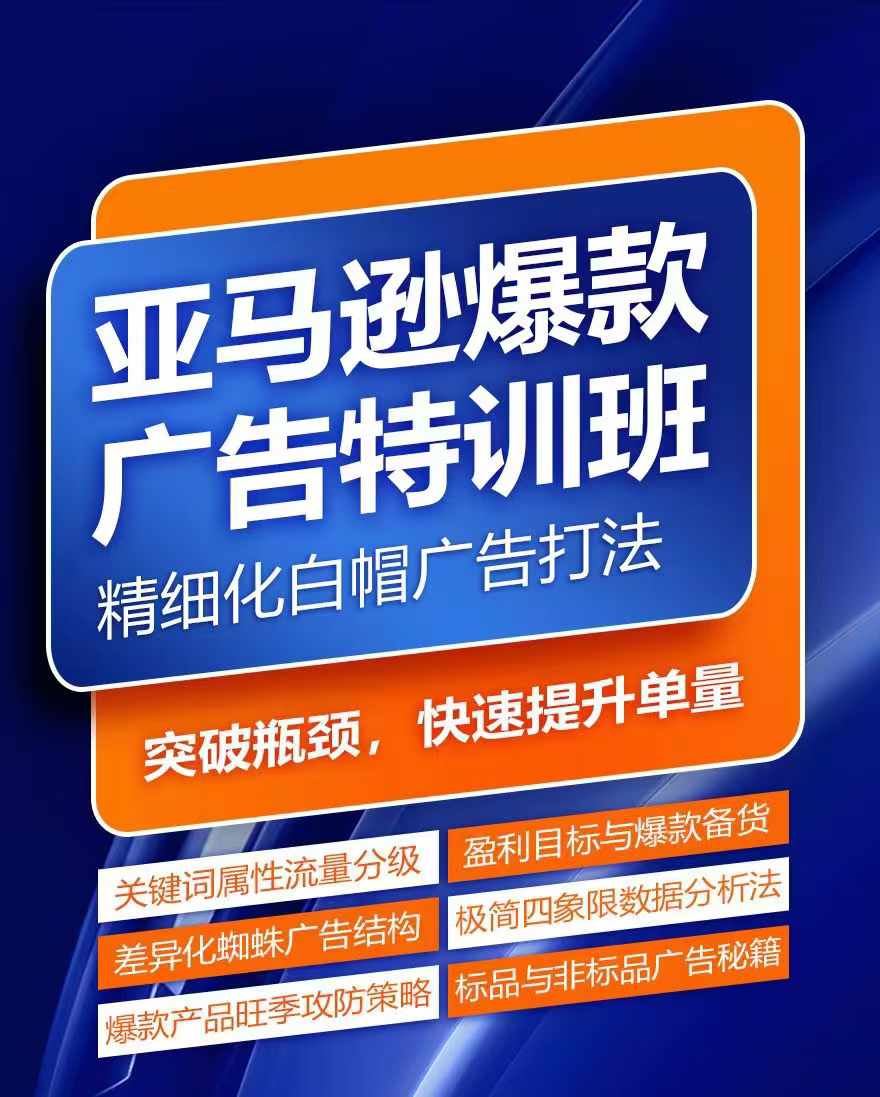 亚马逊爆款广告特训班，快速掌握亚马逊关键词库搭建方法，有效优化广告数据并提升旺季销量-聊项目