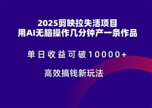 2025剪映拉失活项目，单日收益可破10000+，用AI无脑制作作品，高效搞…-聊项目