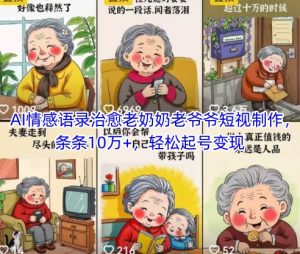 AI情感语录治愈老奶奶老爷爷短视制作，条条10万+，轻松起号变现-聊项目