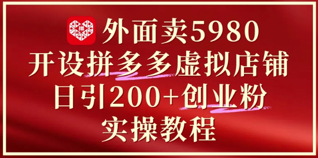 外面卖5980开设拼多多虚拟店铺：单日引流200+创业付费粉实战教程-聊项目