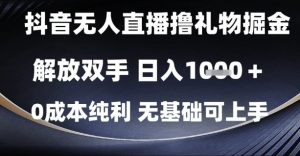 抖音无人直播撸礼物掘金，解放双手，日入1k，0成本纯利，无基础可上手【揭秘】-聊项目