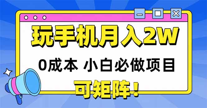 玩玩手机月入20000+，0成本小白必做项目，可矩阵-聊项目