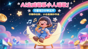 AI生成萌系小人唱歌！0基础3分钟出片，28个作品涨粉9万，日赚四位数，小白直接抄作业-聊项目