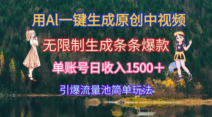 用Al一键生成原创中视频，无限制生成条条爆款，单账号日收入1500＋引爆…-聊项目