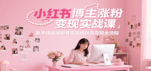 小红书博主涨粉变现实战课，新手快速涨粉并实现低粉高变现全流程-聊项目