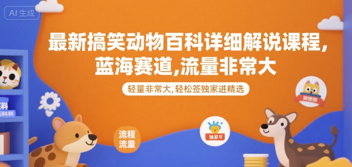 最新搞笑动物百科详细解说课程，蓝海赛道，流量非常大，轻松签独家进精选-聊项目