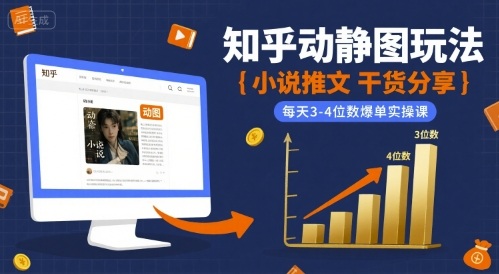 小说推文干货分享之知乎动静图玩法，每天3-4位数爆单实操课-聊项目