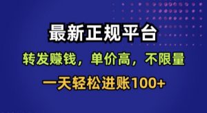 最新正规平台，转发賺钱，单价高，不限量，一天轻松进账100+【揭秘】-聊项目