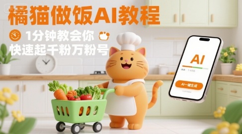 有趣的橘猫买菜做饭视频，用AI一键搞定，1分钟教会你，快速起千粉万粉号-聊项目