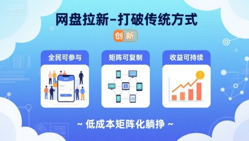 网盘拉新-打破传统方式，低成本矩阵化躺挣，全民可参与、矩阵可复制、收益可持续【揭秘】-聊项目