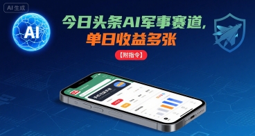 今日头条AI军事赛道，单日收益多张 ，手机可做【附指令】-聊项目