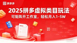 2025拼多多虚拟类目玩法，可矩阵开工作室，轻松月入1-5W-聊项目