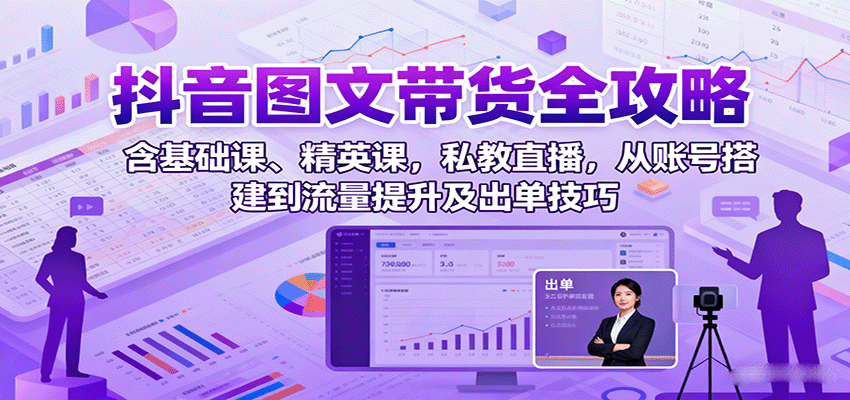 抖音图文带货全攻略：含基础课、精英课，私教直播，从账号搭建到流量提升及出单技巧-聊项目