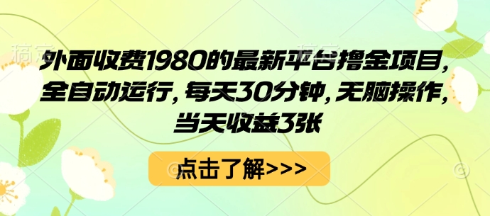 外面收费1980的最新平台撸金项目，全自动运行，每天30分钟，无脑操作，当天收益3张【揭秘】-聊项目