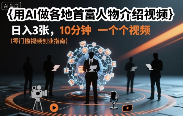 用AI做各地首富人物介绍视频，日入3张，10分钟一个视频-聊项目