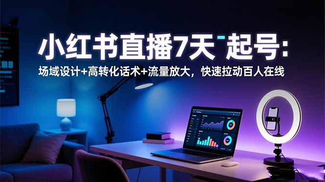 小红书直播7天起号：场域设计+高转化话术+流量放大，快速拉动百人在线-聊项目