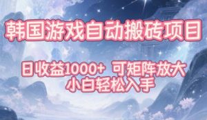 韩国游戏自动搬砖项目，日收益1k+，可矩阵放大，小白轻松入手【揭秘】-聊项目