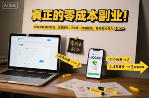 真正的零成本副业！问卷调查暴利项目，无脑操作，纯0撸，收益稳定，每天轻松日入100+【揭秘】-聊项目