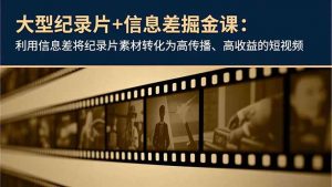 大型纪录片+信息差掘金课：利用信息差将纪录片素材转化为高传播、高收益的短视频-聊项目