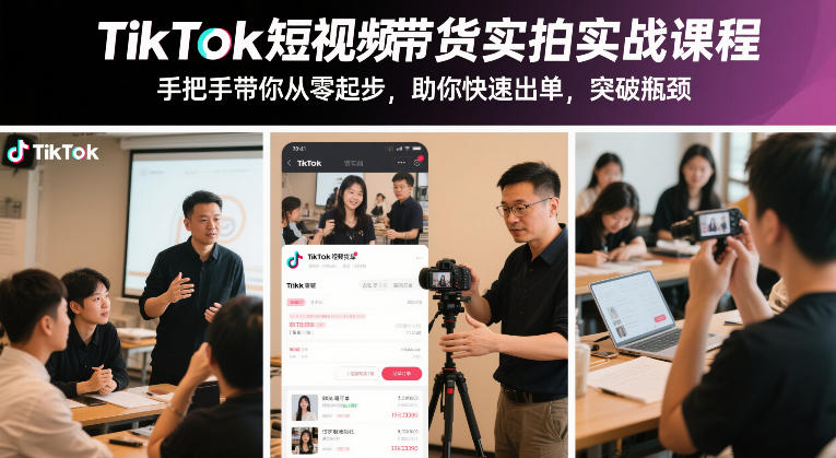TikTok短视频带货实拍实战课程，手把手带你从零起步，助你快速出单，突破瓶颈-聊项目