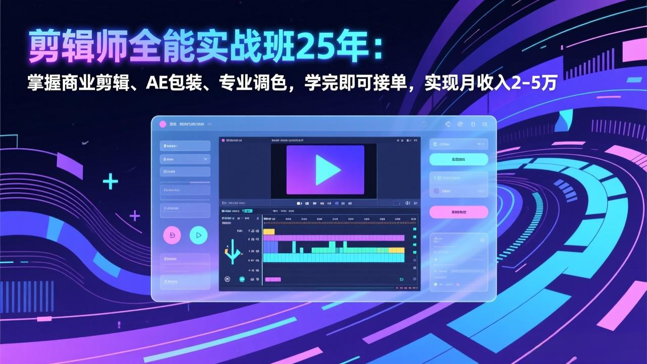 剪辑师全能实战班25年：掌握商业剪辑、AE包装、专业调色，学完即可接单，实现月收入2-5万-聊项目