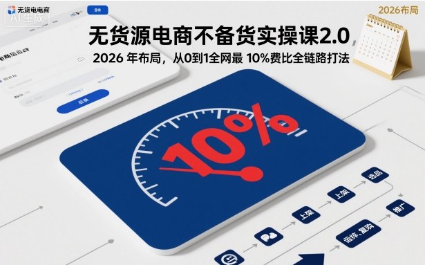无货源电商不备货实操课2.0，2026年布局，从0到1全网最低10%费比全链路打法【更新26年3月】-聊项目