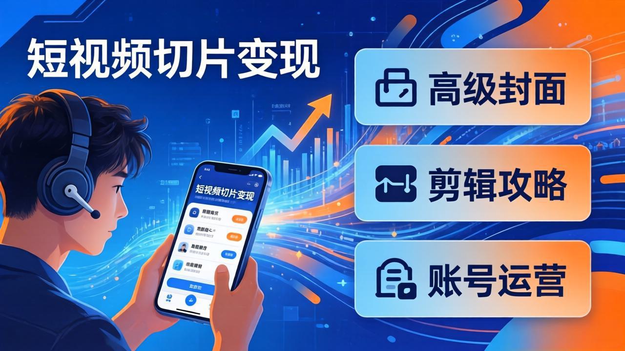 短视频切片变现速成班2.0：高级封面+剪辑攻略+账号运营，0基础小白快速入局副业-聊项目