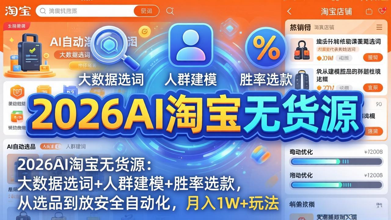2026AI淘宝无货源-4月更新：大数据选词+人群建模+胜率选款，从选品到放大全自动化，月入1W+玩法-聊项目