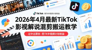 26年4月最新TikTok影视解说混剪搬运教学，过中过原创，撸TK中视频计划收益-聊项目