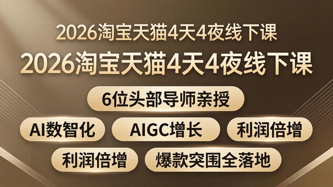 2026淘宝天猫4天4夜线下课：6位头部导师亲授，AI数智化+AIGC增长+利润倍增+爆款突围全落地-聊项目